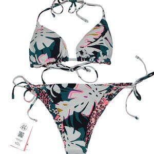 NWT Maaji Triangle Slider Bikini Top & Side Tie Bottom Reversible 2 Piece Set